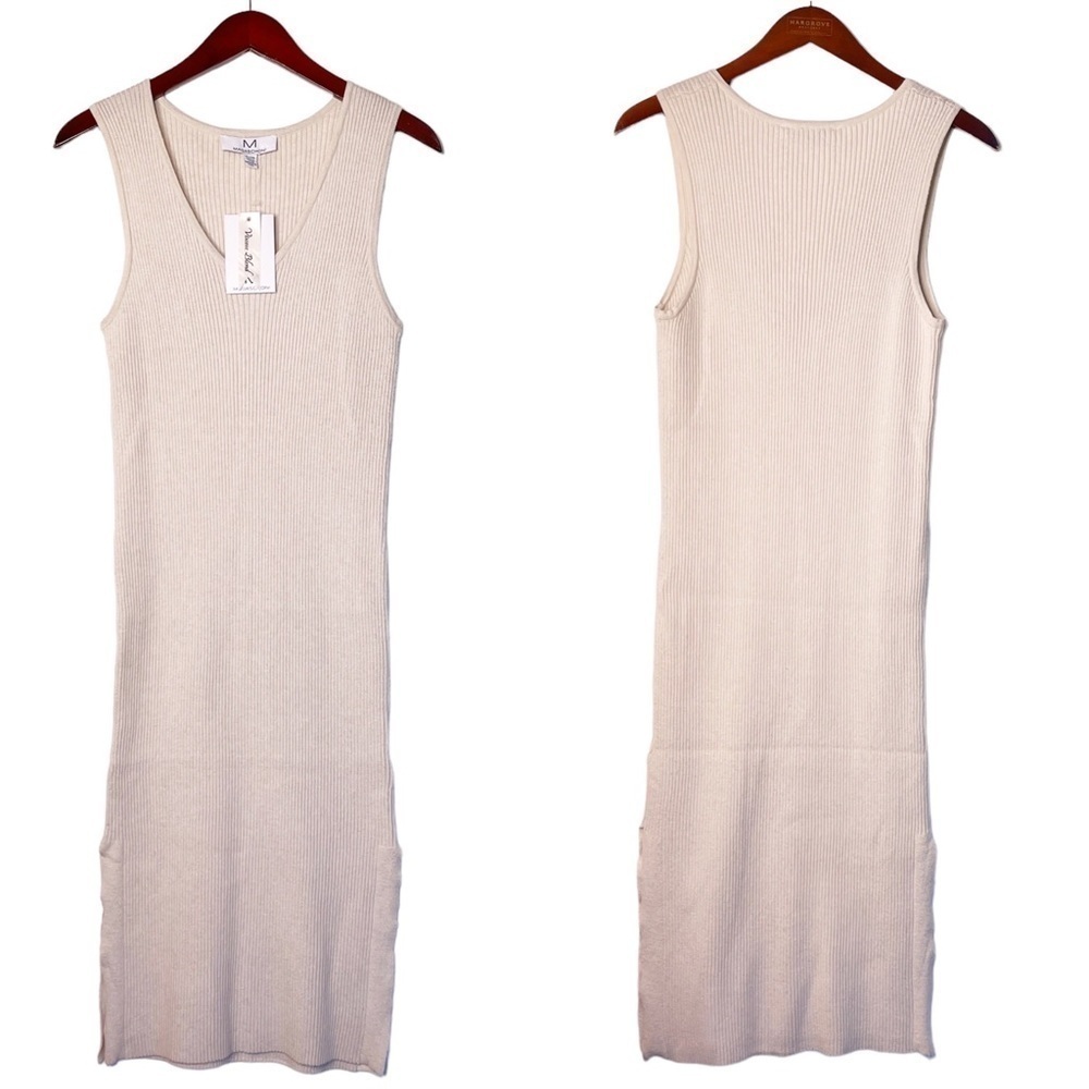 MAGASCHONI NWT Sleeveless Ribbed Knit Midi Dress Size XL in Cream